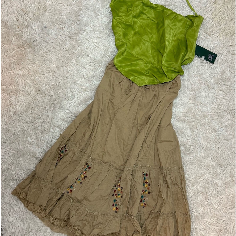 Whimsy Goth Bundle, Cute Silk Top and Vintage Floral Maxi Skirt